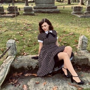 Retro 1950s pinup style swing checkered swing dress